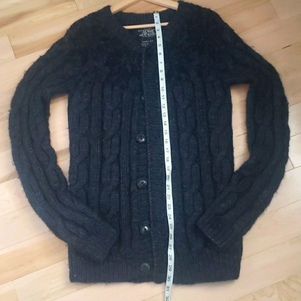 ALLSAINTS Spitalfields Hand Knit Wool Blend Sweater CharcoalGrey Black ButtonDwn - Picture 16 of 17